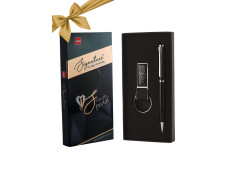 Cello Signature Professional Gift Set|Blue| 1 Ball Pen + 1 Metal Keychain|Black and Silver Finish|Premium Metal Pens for Office Use|Stylish Gifts for Christmas and New Year|Rakshabandhan Gifts