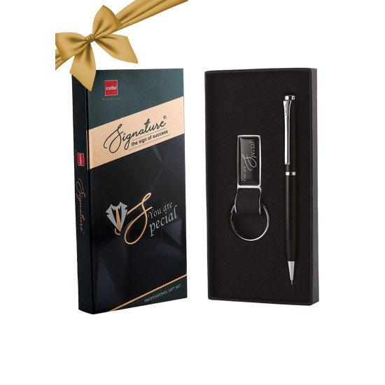 Cello Signature Professional Gift Set|Blue| 1 Ball Pen + 1 Metal Keychain|Black and Silver Finish|Premium Metal Pens for Office Use|Stylish Gifts for Christmas and New Year|Rakshabandhan Gifts Cello Signature Professional Gift Set|Blue| 1 Ball Pen + 1 Metal Keychain|Black and Silver Finish|Premium Metal Pens for Office Use|Stylish Gifts for Christmas and New Year|Rakshabandhan Gifts