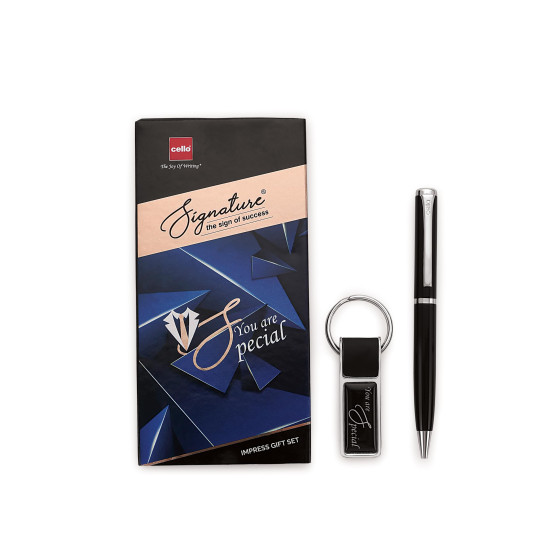 Cello Signature Professional Gift Set|Blue| 1 Ball Pen + 1 Metal Keychain|Black and Silver Finish|Premium Metal Pens for Office Use|Stylish Gifts for Christmas and New Year|Rakshabandhan Gifts Cello Signature Professional Gift Set|Blue| 1 Ball Pen + 1 Metal Keychain|Black and Silver Finish|Premium Metal Pens for Office Use|Stylish Gifts for Christmas and New Year|Rakshabandhan Gifts