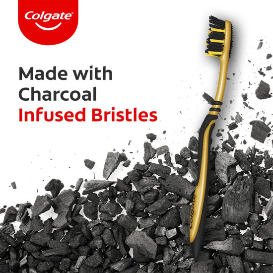 Colgate ZigZag Charcoal Soft Bristle Manual Toothbrush for adults - 4 Pcs, Removes Germs in Between Teeth, Soft-tongue cleaner, Antibacterial bristles