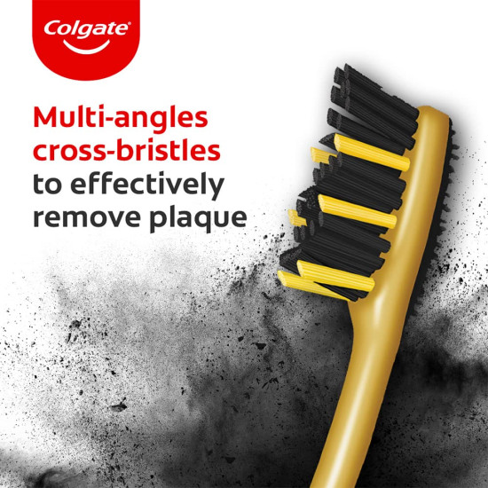 Colgate ZigZag Charcoal Soft Bristle Manual Toothbrush for adults - 4 Pcs, Removes Germs in Between Teeth, Soft-tongue cleaner, Antibacterial bristles