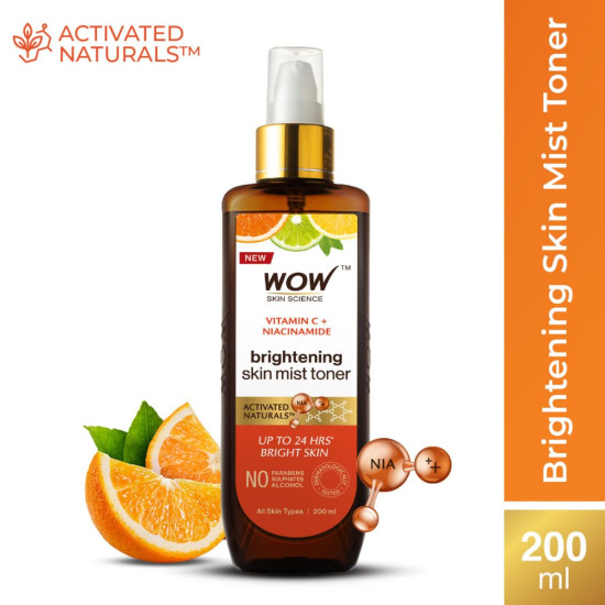 WOW Skin Science Vitamin C Skin Mist Toner with Lemon Essential Oil, Orange Essential Oil With Hazel & Aloe Vera Extracts - For All Skin Types - No Parabens, Silicones, Mineral Oil & Sulphates - 200mL