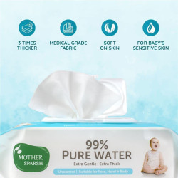 Mother Sparsh 99% Pure Water Baby Wipes - Super Thick | 72 pcs/Pack - Pack of 6