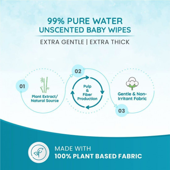 Mother Sparsh 99% Pure Water (Unscented) Baby Wipes I Natural Plant Made Cloth - Super Thick I 72 pcs/Pack - Pack of 6 (Super Saver Pack)