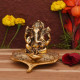 Collectible India Aluminium Ganesh with Diya Idol, Medium, Gold, Paper