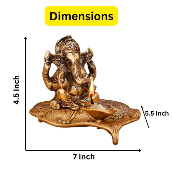 Collectible India Aluminium Ganesh with Diya Idol, Medium, Gold, Paper