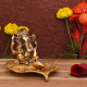 Collectible India Aluminium Ganesh with Diya Idol, Medium, Gold, Paper