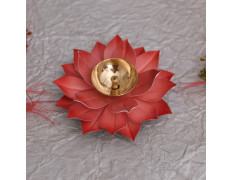 Collectible India Lotus Diya Pooja Oil Lamp - Diwali Home Decoration Items,Large Metal Handpainted Deepak -Home Temple Puja Articles Decor (Red 5.5 X 1.5 Inch)