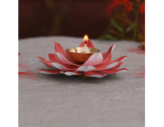 Collectible India Lotus Diya Pooja Oil Lamp - Diwali Home Decoration Items,Large Metal Handpainted Deepak -Home Temple Puja Articles Decor (Red 5.5 X 1.5 Inch)