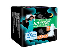 Whisper Bindazzz Night Sanitary Pads|4 thick Pads|XXXL|upto 0% Leaks|Suitable for Heavy Flow|75% Longer & Wider back|Comfortable Cushiony soft wings|40 cm Long|With disposable wrap