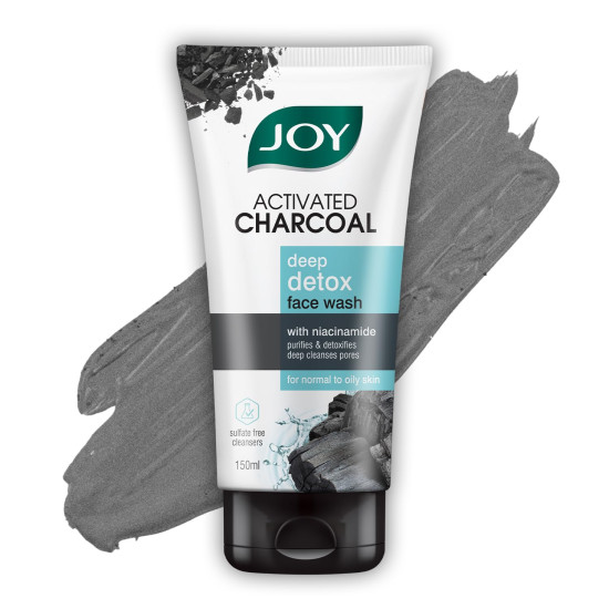 Joy Activated Charcoal Face Wash for Oily Skin 150ml | Controls Oil & Removes Dirt & Blackheads | Fights Pollution, Reduces Acne & Pimples For a Clearer & Smoother Skin