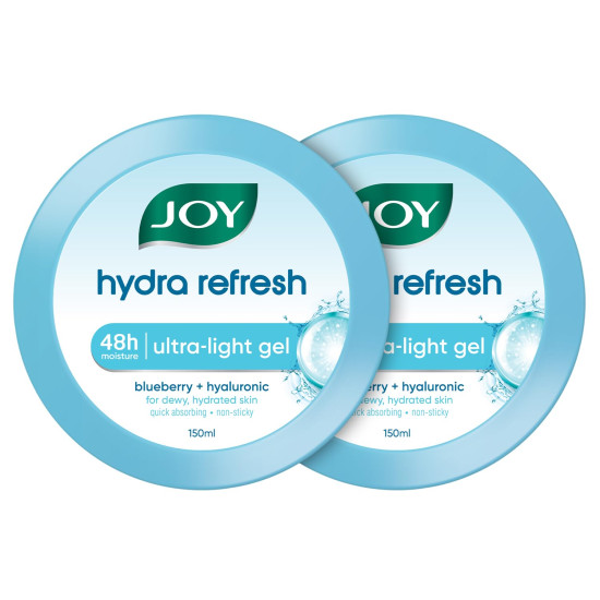 Joy Hydra Refresh Ultra Light Gel, Oil Free Moisturizer with Hyaluronic Acid & Vitamin E 150ml x 2 - Non Sticky & Lightweight Face Cream for Oily Skin for 48hr Moisturization