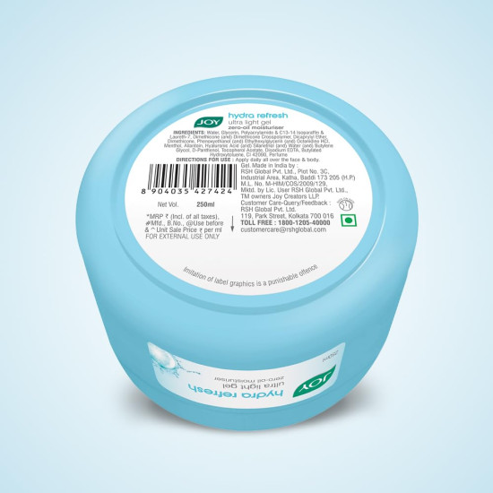Joy Hydra Refresh Ultra Light Gel, Oil Free Moisturizer with Hyaluronic Acid & Vitamin E 150ml x 2 - Non Sticky & Lightweight Face Cream for Oily Skin for 48hr Moisturization