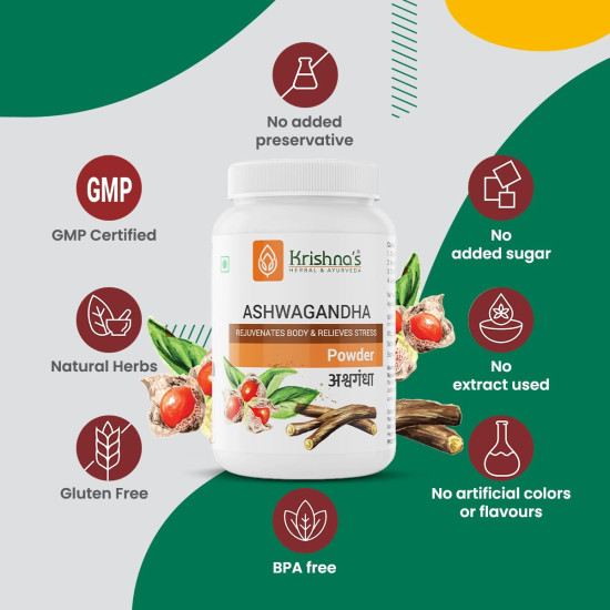 Krishna's Ashwagandha Powder Strength Vitality and Stress Management | Aswagandhada powder | Withania Somnifera | Pure Ashvagandha power | Asvagandha original powder | ashvgandha - 100 gram