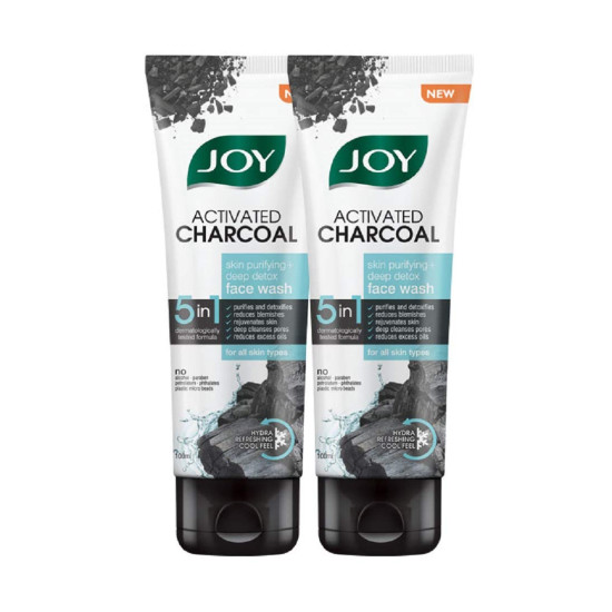 Joy Activated Charcoal Face Wash for Oily Skin 100ml x 2 | Controls Oil & Removes Dirt & Blackheads | Fights Pollution, Reduces Acne & Pimples For a Clearer & Smoother Skin