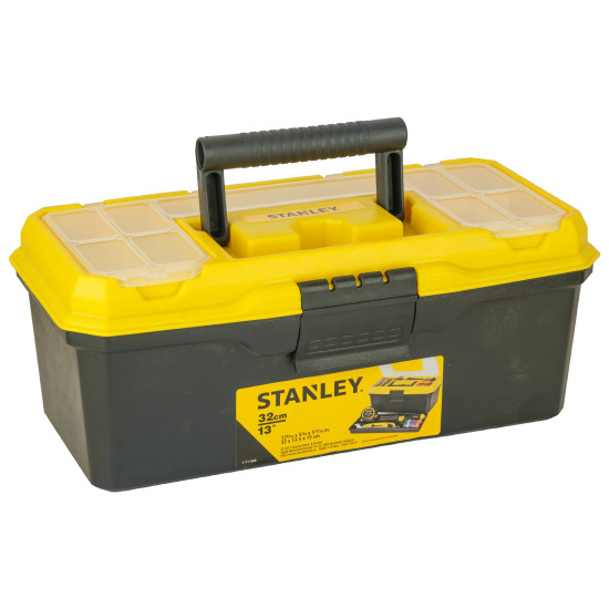 STANLEY 1-71-948 13'' Organized Maestro Heavy-Duty Portable Plastic Essential Toolbox With Clear Top Lid & Removable Tray Compartment For Easy & Convenient Storage,1 Year Warranty,YELLOW,32x13.5x15 cm