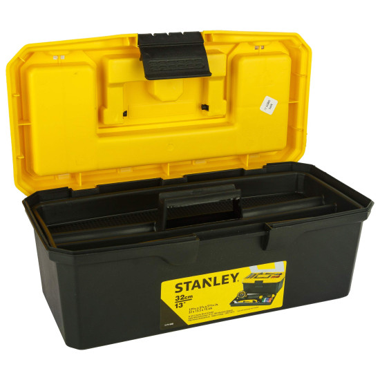 STANLEY 1-71-948 13'' Organized Maestro Heavy-Duty Portable Plastic Essential Toolbox With Clear Top Lid & Removable Tray Compartment For Easy & Convenient Storage,1 Year Warranty,YELLOW,32x13.5x15 cm