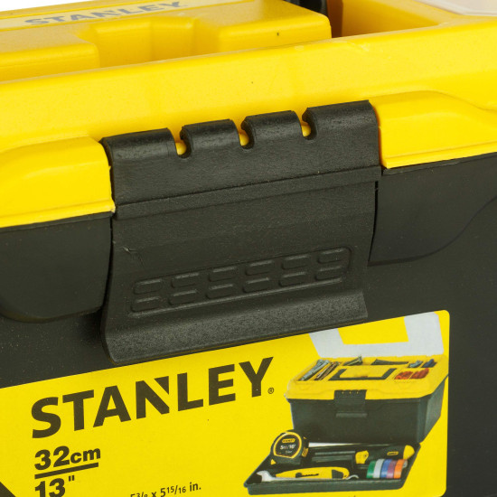 STANLEY 1-71-948 13'' Organized Maestro Heavy-Duty Portable Plastic Essential Toolbox With Clear Top Lid & Removable Tray Compartment For Easy & Convenient Storage,1 Year Warranty,YELLOW,32x13.5x15 cm