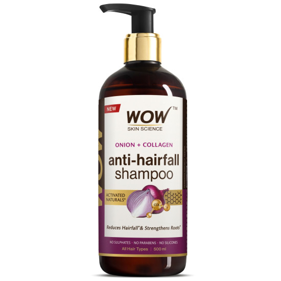 WOW Skin Science Onion & Collagen Anti-Hairfall Shampoo|Reduces Hairfall|Strengthens Roots|Nourishes Scalp|Prevents Breakage|Enhances Hair Thickness and Shine|New & Improved Formulation|500ml