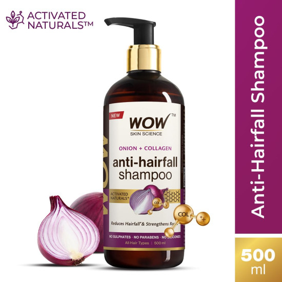 WOW Skin Science Onion & Collagen Anti-Hairfall Shampoo|Reduces Hairfall|Strengthens Roots|Nourishes Scalp|Prevents Breakage|Enhances Hair Thickness and Shine|New & Improved Formulation|500ml