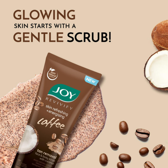 Joy Exfoliating Coffee Face & Body Scrub for Men & Women (200gm) | Anti Pollution Scrub with Coconut & Coffee | Deeply Exfoliates & Removes Dirt | 100% Vegan & Gentle on Skin