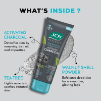 Joy Exfoliating Charcoal Face Scrub for Men & Women (200gm) | Oil Control Scrub For Face with Tea Tree | Detoxifies & Purifies All Skin Types | 100% Vegan; Gentle on Skin