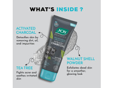 Joy Exfoliating Charcoal Face Scrub for Men & Women (200gm) | Oil Control Scrub For Face with Tea Tree | Detoxifies & Purifies All Skin Types | 100% Vegan; Gentle on Skin