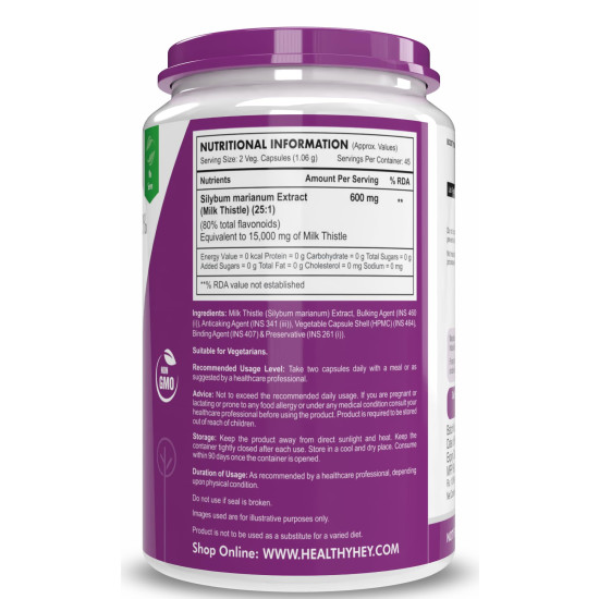 HealthyHey Nutrition Milk Thistle Capsules For Liver Health - High Strenght -Extract - 90 Veg. Capsules