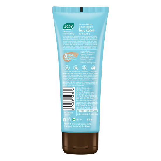 Joy Skin Polishing + Even Texture Tan Clear Salt Scrub| With Tamarind & Pink Salt |100% Vegan, No Parabens, No Harsh Chemicals| 200 ml