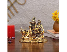 Collectible India Handcrafted Shiva Parvati Ganesh Idol Shiv Parivar Murti Statue Sculpture - Lord Shiva Idols Family Sitting On Nandi Showpiece Figurine for Home Office Temple Mandir Decoration Gift