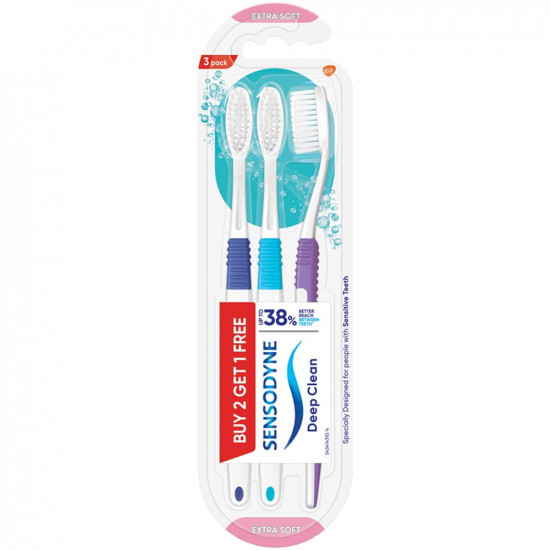 Sensodyne Deep Clean Manual Brush Super Saver Pack for adult (Multicolor, Pack of Buy 2, Get 1 Free)