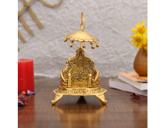 Collectible India Metal Singhasan Oval Shaped for Ganesha Krishna God Idols - Gold Plated Ladoo Gopal Pooja Chowki for Temple Mandir Puja Idol Decoration Items (1 Pieces)