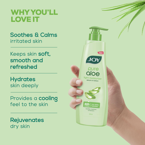 Joy Pure Aloe Light Moisturizing Body Lotion 500ml | 48Hr Moisture for Men & Women | Soothes, Hydrates & Freshens Dry Skin | Ideal for Summer | Lightweight, NonSticky & Non-Greasy | For All Skin Types