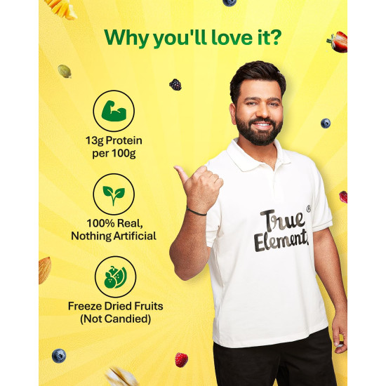 Muesli Fruit and Nuts 1.2kg by True Elements- With Real Fruits & Almonds | 100% Wholegrain | Cereal for Breakfast | Protein Muesli | No Added Sugar | Super Value Pack Muesli Fruit and Nuts 1.2kg by True Elements- With Real Fruits & Almonds | 100% Wholegrain | Cereal for Breakfast | Protein Muesli | No Added Sugar | Super Value Pack