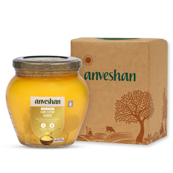 Anveshan A2 Gir Cow Desi Ghee 500ML | Traditional Bilona Method | Curd- Churned | Cultured | Pure and Natural | Lactose and Gluten Free | Lab Tested