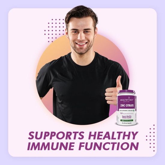 HealthyHey Nutrition Zinc Citrate, Supports Immune and Immunity - 120 Veg Capsules