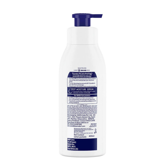 NIVEA Aloe Protection Body Lotion 400 ml | SPF 15 | Aloe Vera Extracts | Dep Moisture Serum | Men and Women | All Skin Type