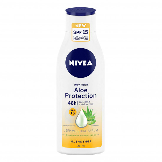 NIVEA Aloe Protection Body Lotion 200 ml | SPF 15 | Aloe Vera Extracts | Dep Moisture Serum | Men and Women | All Skin Type