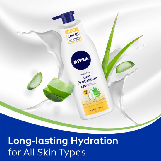 NIVEA Aloe Protection Body Lotion 200 ml | SPF 15 | Aloe Vera Extracts | Dep Moisture Serum | Men and Women | All Skin Type