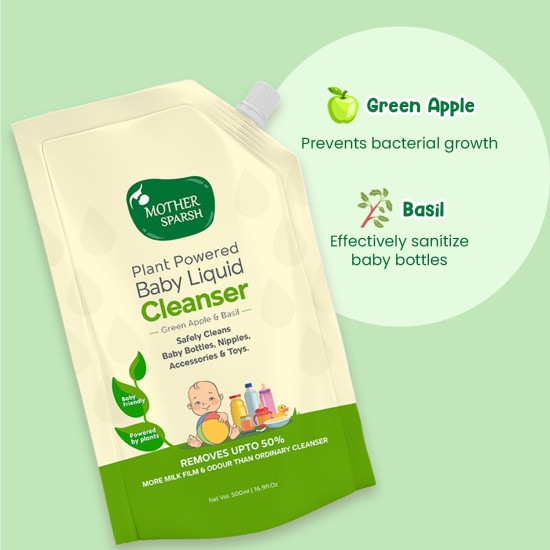 Mother Sparsh Natural Baby Liquid Cleanser (Powered by Plants) Cleanser for Baby Bottles, Nipples, Accessories and Toys, Refill Pack (1L)