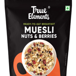 True Elements Crunchy Nuts & Berries Muesli 1kg | Cereal for Breakfast | Diet Food | No Malt extract, Corn flakes or grain flour | No Sugar Candied Fruits | Has Almonds & Cranberries | Healthy breakfast