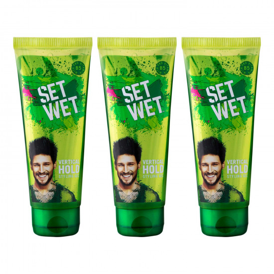 Set Wet Styling Hair Gel, Vertical Hold, No Alcohol, Pro Vitamin B5, Long Lasting Hold, Style It Your Way, 100 ml (Pack of 3)