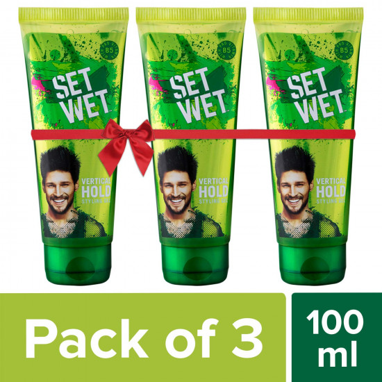 Set Wet Styling Hair Gel, Vertical Hold, No Alcohol, Pro Vitamin B5, Long Lasting Hold, Style It Your Way, 100 ml (Pack of 3)
