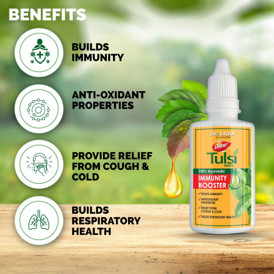Dabur Tulsi Drops : 30ml (20ml + 10ml Free) | Contains Extracts of 5 Rare Tulsi | Boosts Immunity | Cough And Cold Relief | 100% Ayurvedic | Builds Respiratory Health Dabur Tulsi Drops : 30ml (20ml + 10ml Free) | Contains Extracts of 5 Rare Tulsi | Boosts Immunity | Cough And Cold Relief | 100% Ayurvedic | Builds Respiratory Health
