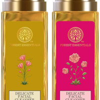 Forest Essentials Delicate Facial Cleanser, Saffron and Neem, 50ml and Travel Size Facial Cleanser Rosewater, Honey Lemon, 50ml