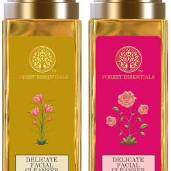 Forest Essentials Delicate Facial Cleanser, Saffron and Neem, 50ml and Travel Size Facial Cleanser Rosewater, Honey Lemon, 50ml