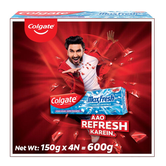 Colgate Max Fresh Blue Gel Anticavity Toothpaste, Peppermint Ice - 600 g (150 g - Pack of 4)