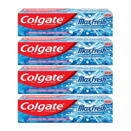 Colgate Max Fresh Blue Gel Anticavity Toothpaste, Peppermint Ice - 600 g (150 g - Pack of 4)