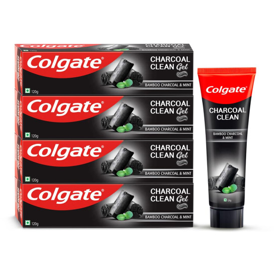 Colgate Charcoal Clean 480g (120g x 4, Pack of 4) Black Gel Toothpaste, Deep Clean Toothpaste With Bamboo Charcoal & Wintergreen Mint For Plaque Removal & Tingling Fresh Mouth Experience