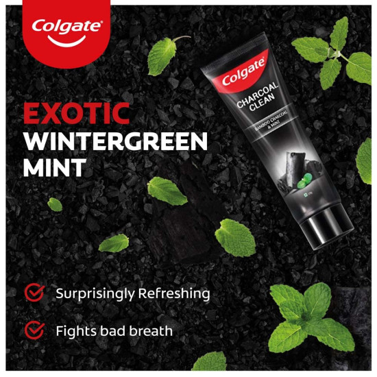 Colgate Charcoal Clean 480g (120g x 4, Pack of 4) Black Gel Toothpaste, Deep Clean Toothpaste With Bamboo Charcoal & Wintergreen Mint For Plaque Removal & Tingling Fresh Mouth Experience